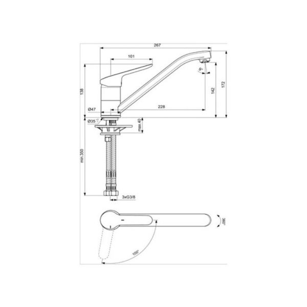 Ideal Standard Ceraflex Батерија за кујна со три црева BC130AA - Image 2