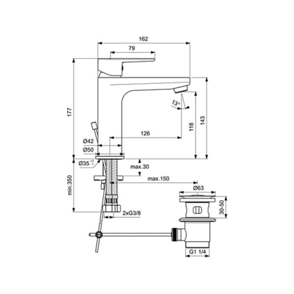 Ideal Standard Tyria BC159HS Батерија за мијалник - Image 2