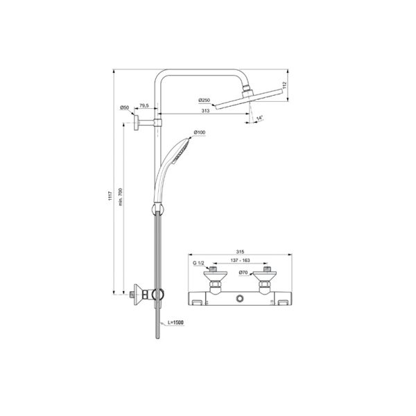 Ideal Standard Ceraterm T25 A7627AA Термостатски туш систем - Image 2