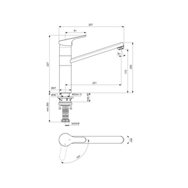 Ideal Standard Cerafit  BC140AA  Баттерија за кујна со три црева - Image 2